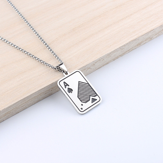 201 Подвеска в виде черной игральной карты пик из нержавеющей стали с эмалью для мужчин.