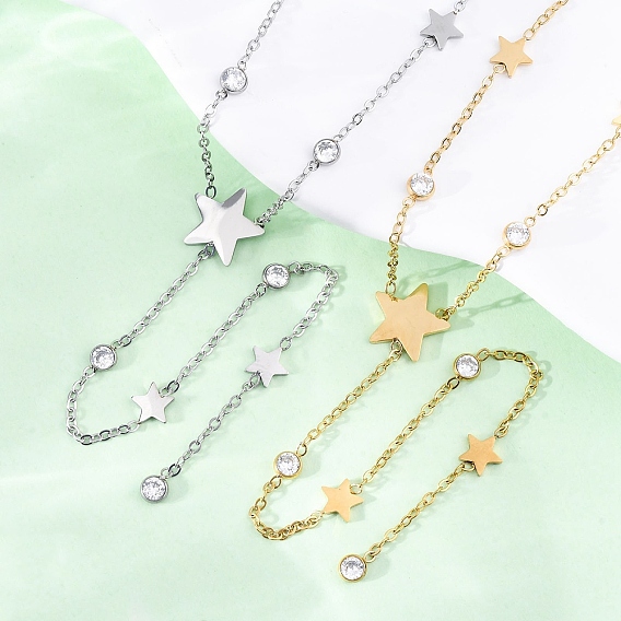 304 ожерелья-лариаты из нержавеющей стали со стразами и кристаллами, ионное покрытие (ip)