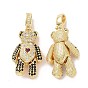 Brass Micro Pave Cubic Zirconia Pendants, Mechanical Charm, Bear Charm