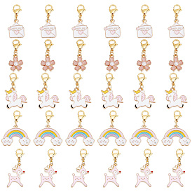 50Шт подвесные украшения из сплава эмали, олень, единорог, цветок сакуры, конверт и радуга, с 304 из нержавеющей стали Lobster Claw застежками