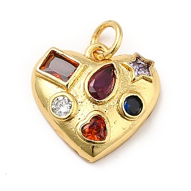 Brass Micro Pave Cubic Zirconia Pendants, with Jump Ring, Long-Lasting Plated, Real 18K Gold Plated, Heart
