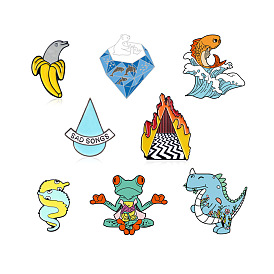 Cartoon Badge Collection: Fashionable Creative Frog, Dinosaur, Polar Bear, Banana Fish and Trendy Alloy Brooch Pin Set