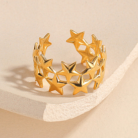 Chic Hollow Star Brass Cuff Open Ring for Women, Unique Design, Daily Wear