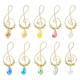 20 piezas 10 colgantes de alambre de cobre de colores, nota musical, con vidrio, facetados