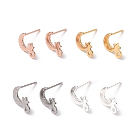 201 Stainless Steel Stud Earring Findings, with Horizontal Loop and 316 Stainless Steel Pin, Moon and Star
