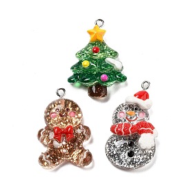 Christmas Theme Resin Pendants, with Giltter Power & Platinum Iron Loop