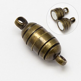 Brass Magnetic Clasps with Loops, Nickel Free, Oval, 15x5.5mm, Hole: 1.2mm