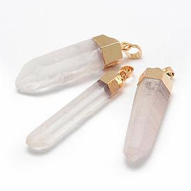 Natural Quartz Crystal Pointed Pendants, with Brass Findings, Faceted, Polishing, Bullet