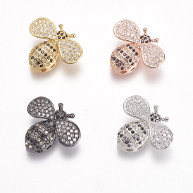 Brass Micro Pave Cubic Zirconia Pendants, Multi-strand Links, Bees, Colorful