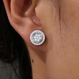 Boucles d'oreilles puces en argent sterling serties de moissanites pour femmes, ronde