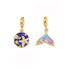 Латунь микропаве прозрачный кубический цирконий европейские подвески с подвесками, эмалевые подвески с большими отверстиями, реальный 18 k позолоченный