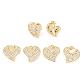 Brass Pave Clear Cubic Zirconia Studs Earring for Women, Heart