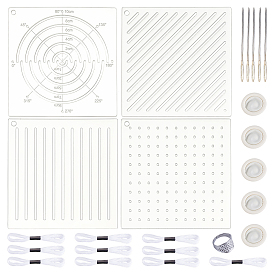 Embroidery Tool Sets, including Acrylic Drawing Line Template, Polycotton Embroidery Threads, Rubber Disposable Fingerstall, Iron Yarn Needles & Thimble Rings
