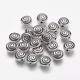 Tibetan Style Alloy Flat Round Carved Vortex Beads, Cadmium Free & Lead Free, 8x4mm, Hole: 1.5mm, about 1250pcs/1000g