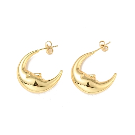 Rack Plating Brass Crescent Moon Stud Earrings for Women, Cadmium Free & Lead Free