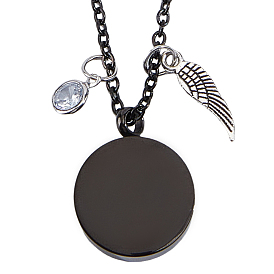 304 плоские круглые ожерелья-подвески в виде флаконов духов из нержавеющей стали, с подвесками в виде крыльев из сплава