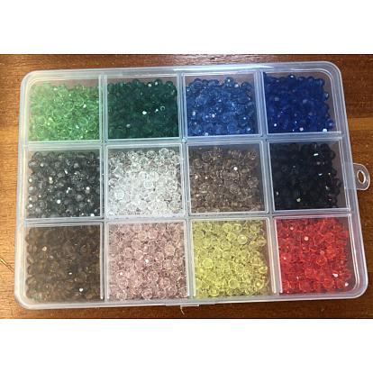 1800Pcs 12 Colors Transparent Glass Beads Strands, Faceted, Round