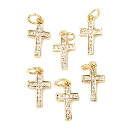 CZ латунные микро проложить кубического циркония крест прелести, 14x8x2 мм, Перейти кольцо: 7x0.8 мм