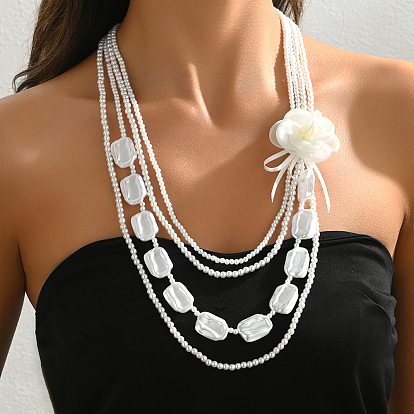 Элегантные винтажные пластиковые многослойные жемчужные цветочные подвески-ожерелья для женщин