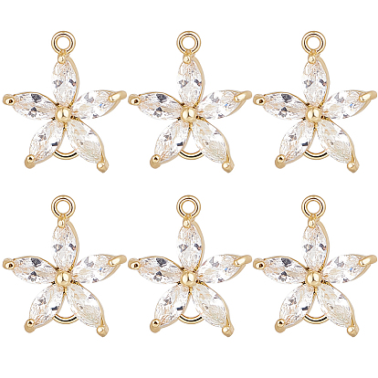 8шт. латунные подвески-соединители с прозрачным кубическим цирконием, без никеля , цветок ссылки