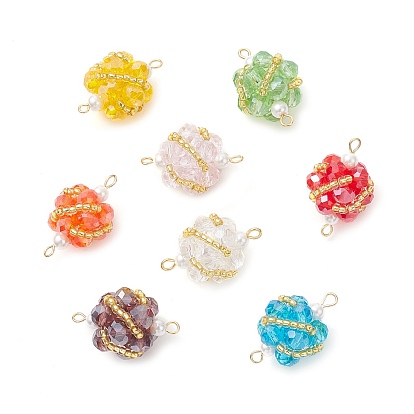 Круглые звенья из стеклянных бусин, с 304 двойными петлями из нержавеющей стали, золотые