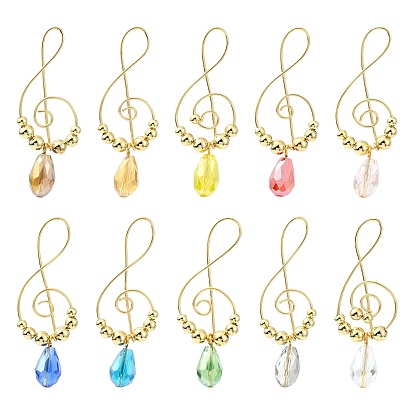 20 piezas 10 colgantes de alambre de cobre de colores, nota musical, con vidrio, facetados