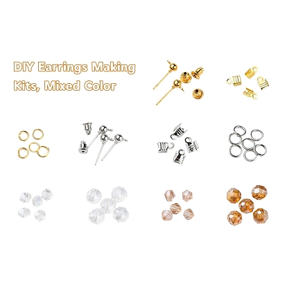 Kits de fabrication de bijoux diy, y compris les perles de verre bicône, apprêts en fer et fil de cristal élastique