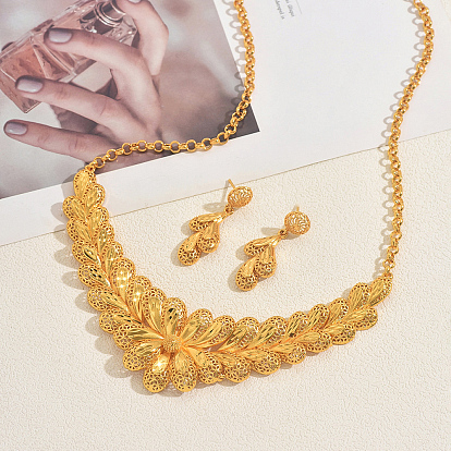 Комплекты из латунного цветочного ожерелья и серег-гвоздиков в стиле невесты на Ближнем Востоке для женщин