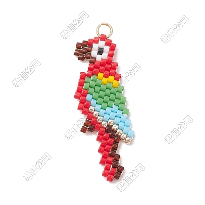 MIYUKI Handmade Japanese Glass Seed Beaded Parrot Pendants, Loom Pattern, with 304 Stainless Steel Jump Rings