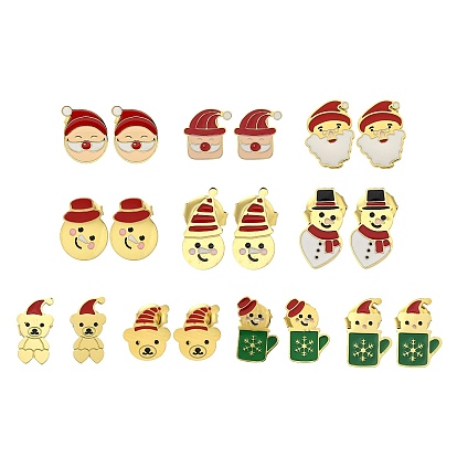 Ионное покрытие (ip) 304 серьги-пусеты с эмалью из нержавеющей стали, реальный 14 k позолоченный, на Рождество