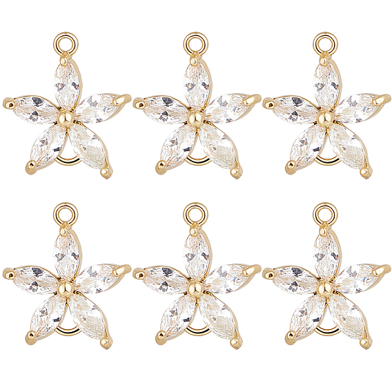 8шт. латунные подвески-соединители с прозрачным кубическим цирконием, без никеля , цветок ссылки