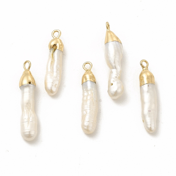 Baroque Natural Keshi Pearl Pendants, Column Charms, with Brass Loops
