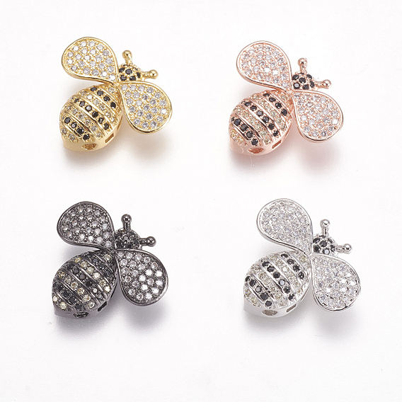 Brass Micro Pave Cubic Zirconia Pendants, Multi-strand Links, Bees, Colorful