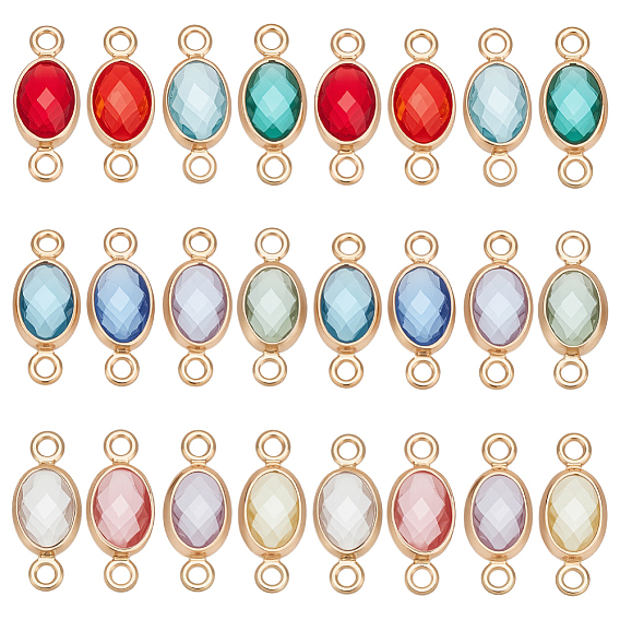24 шт. 12 цвета латунь паве граненые стеклянные соединительные подвески, овальные звенья с камнями рождения, золотые