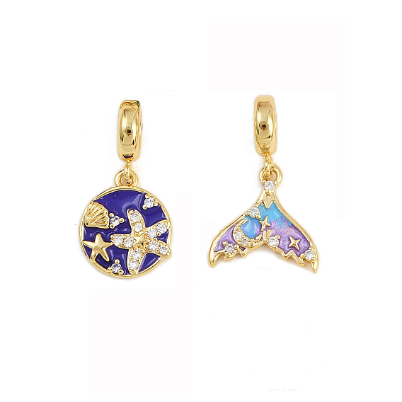 Латунь микропаве прозрачный кубический цирконий европейские подвески с подвесками, эмалевые подвески с большими отверстиями, реальный 18 k позолоченный