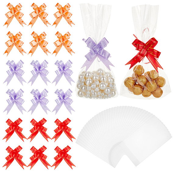 60 piezas 3 colores lazos de plástico para tirar, Para fiestas, festivales, decoraciones del hogar., con 60unidades de bolsas de embalaje de celofán OPP