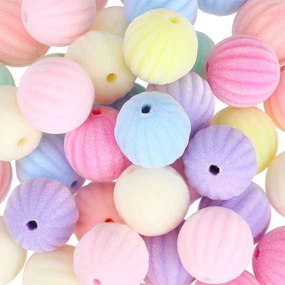 40Pcs Flocking Opaque Acrylic Beads, Pumpkin