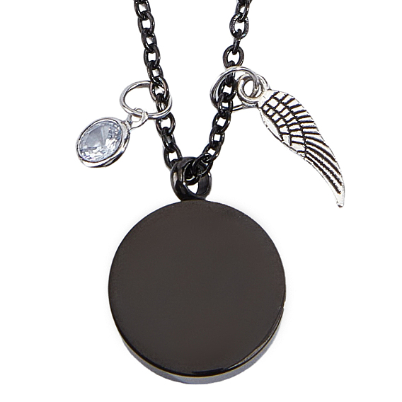 304 плоские круглые ожерелья-подвески в виде флаконов духов из нержавеющей стали, с подвесками в виде крыльев из сплава