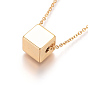 304 Stainless Steel Pendant Necklaces, with Cable Chains and Lobster Claw Clasps, Cube