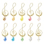 20Pcs 10 Colors Copper Wire Pendants, Musical Note, with Glass, Faceted