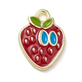 Alloy Enamel Charms, Light Gold, Strawberry Charms