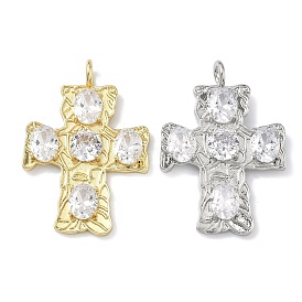 Латунные микропаве прозрачные подвески с фианитом, долговечный, без кадмия и без свинца, стойки покрытие, крест прелести