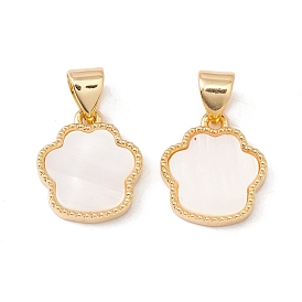 Natural Shell Charms, with Real 18K Gold Plated Brass Findings, Lead Free & Cadmium Free, Cat Paw