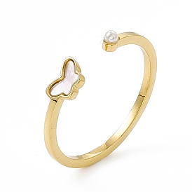 Ионное покрытие (ip) 304 манжетное кольцо из нержавеющей стали в форме бабочки для женщин, абс пластик имитация жемчуга открытые кольца