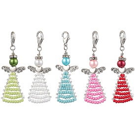 Angel Glass Seed Beads Pendants Decrotions, Alloy Lobster Clasp Charms Ornaments