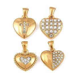 304 подвески из нержавеющей стали, сердце прелести, со стразами