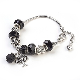 Bracelets de perles de verre à la main, avec des découvertes de pierre de lave naturelle et de métal, arbre