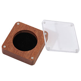 Wooden Jewelry Badge Packaging Boxes with Clear Acrylic Magnetic Lids, Square