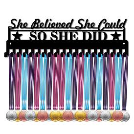 Iron Medal Holder Frame, Medals Display Hanger Rack, Rectangle with Word She Believed She Could So She Did