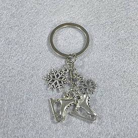Llaveros de aleación, copo de nieve, con anillos de hierro